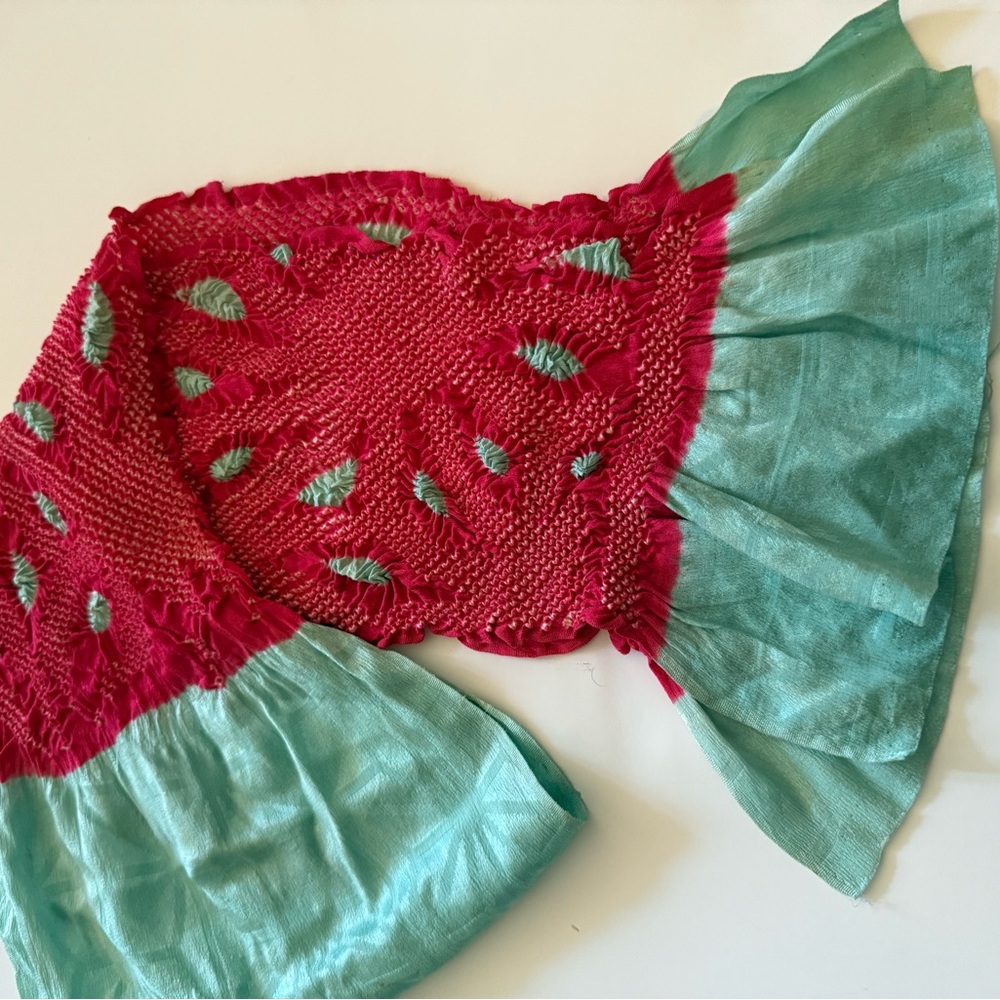 Red and Green Knit Scarf/Obiage